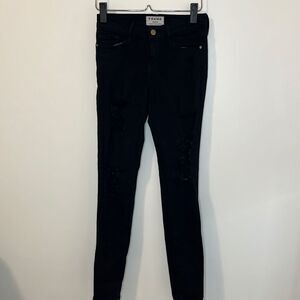 Frame Le Skinny De Jeanne Destroyed Ripped Dark Wash 24
